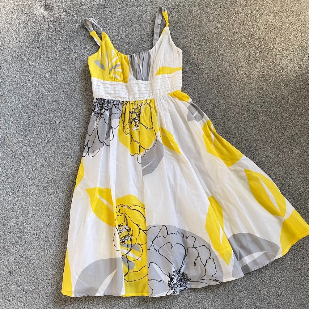 ♦ Anthropologie Maeve Floral Yellow White Totally Spring Dress 100% Cotton US2